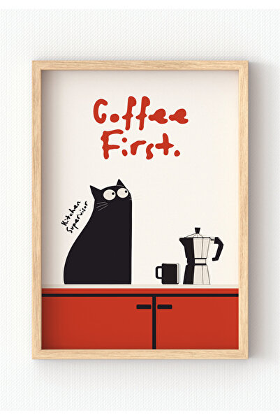 MIOVI WORKS Coffee First | Çerçeveli Modern Minimal Coffee Mutfak Duvar Dekor...