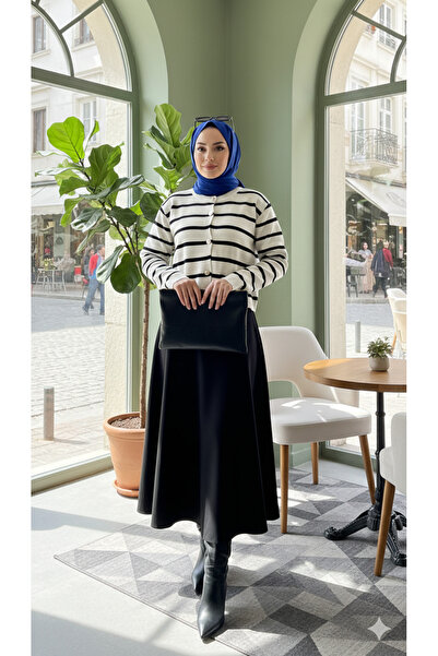modasusev Striped Cardigan Skirt Set
