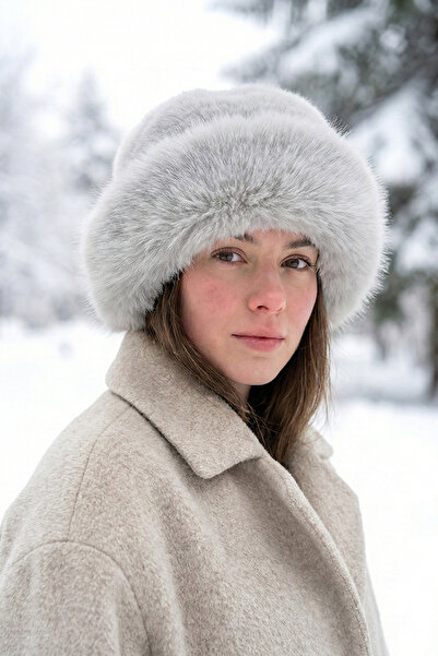 Kapin Kalpak Hat Gray Faux Fur Soft Texture