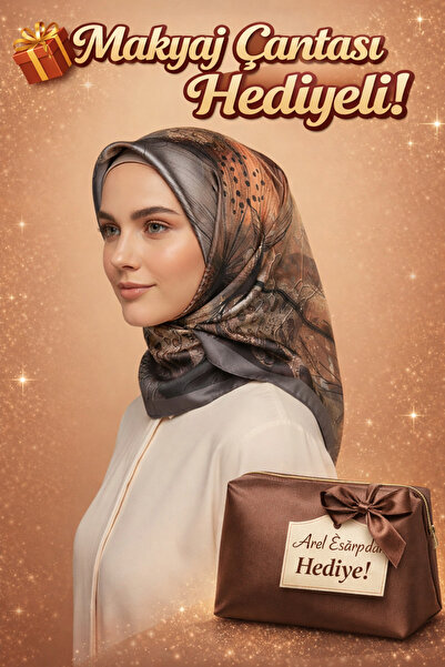 Picasso Silk-Look Gray - Brown Colored Crystal Scarf - Twill Stylish Design 9...