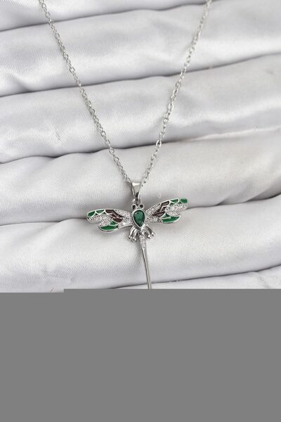 blackpure قلادة فلوريا 316L من الفولاذ باللون الفضي موديل اليعسوب مرصعة بحجر ...