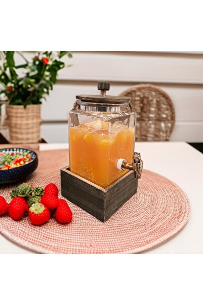 AR HOME Glass Dispenser With Woden Lid And Woden Stand-3 liters