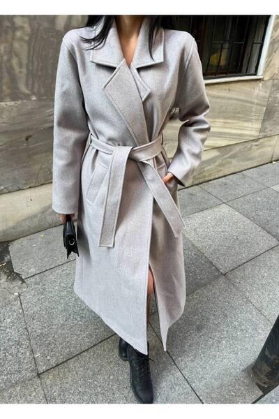 Vera Kadın Oversize Kuşaklı Kaşe Kaban - Premium Uzun Palto