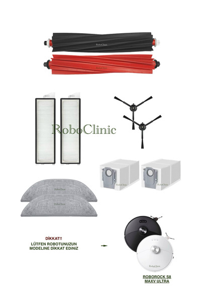 Roboclinic Roborock S8 MaxV Ultra Robot Süpürge Uyumlu Yedek Toz Torba, Fırça...