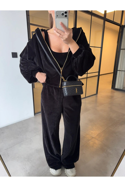 Miss Beyoğlu Women's Premium Quality Velvet 3-Piece Set