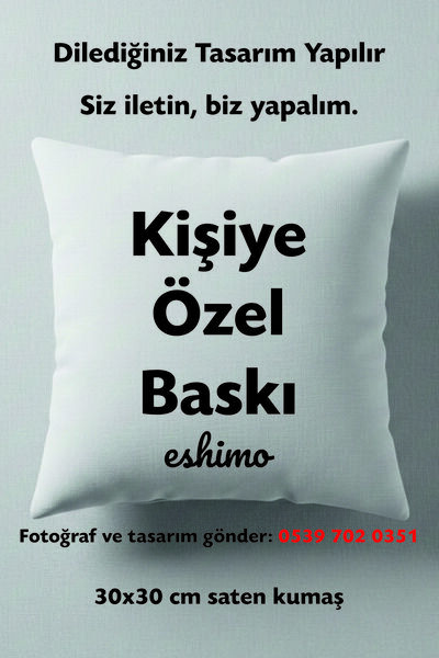 Eshimo Kişiye Özel Fotoğraflı Yastık - 30x30 cm Boncuk Elyaf Dolgulu Hediyeli...