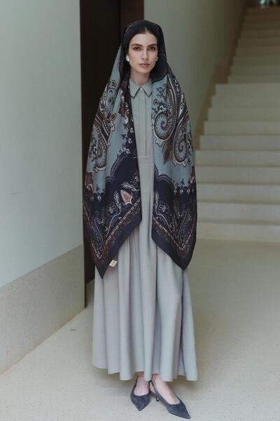 Jolamier Antrasit Bloom Paisley Yün İpek Şal