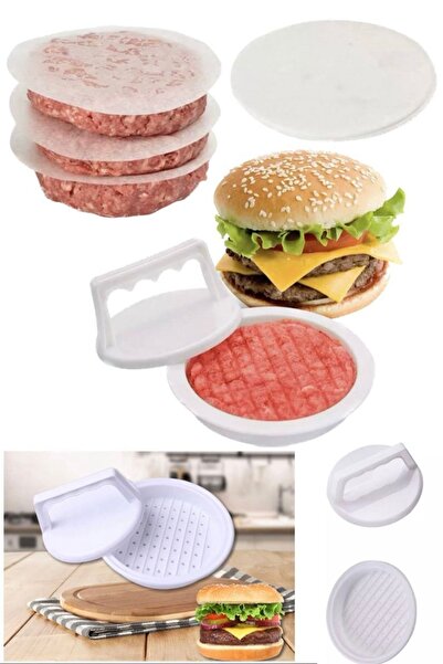 Munico Hamburger Eti Yapımı Aparatı Plastik Dereceli Baskı Kabı Et Izgara Bur...