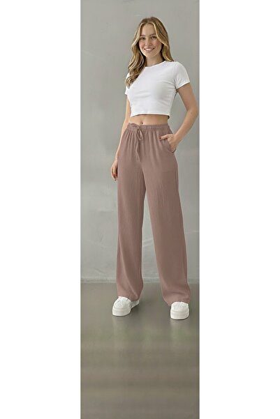 THEBEK Women's Wide-Legged Wrinkled Pants – Lightweight Fabric, Comfortable Fit