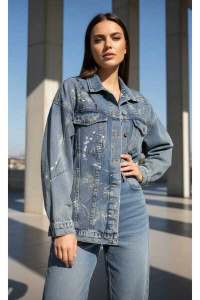 shop Vintage Yıkamalı Kadın Kot Ceket – Oversize Rahat Kesim Jean Ceket