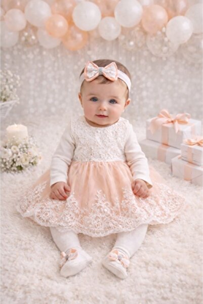 Pure Boutique Set botez fetita 5 piese rochie dantela body bentita pantofiori...