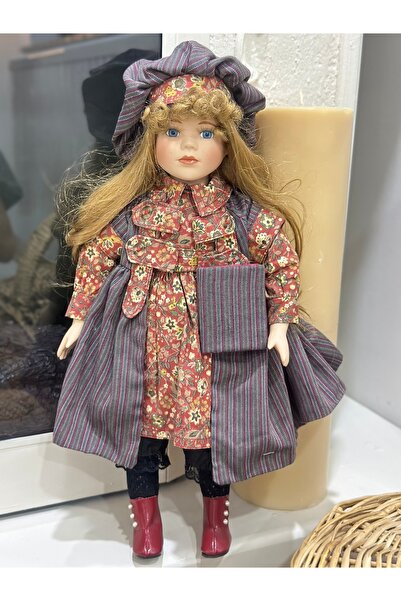 Handmadesign Koleksiyonluk Porselen Bebek Kumral Şapkalı Çiçekli Elbiseli Kit...