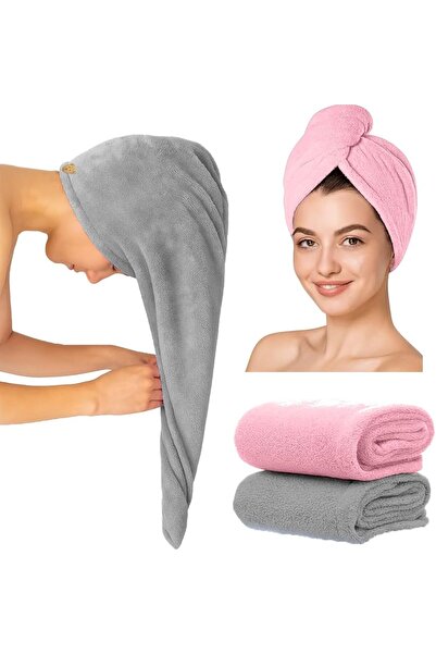 SHome 2-piece set of cotton head towels - soft to the touch, quick-drying, an...