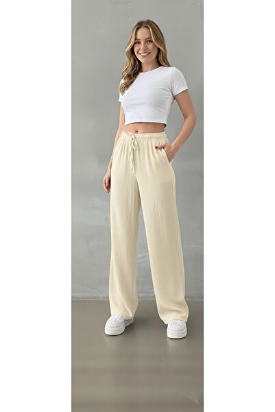 THEBEK Women's Wide-Legged Wrinkled Pants – Lightweight Fabric, Comfortable Fit