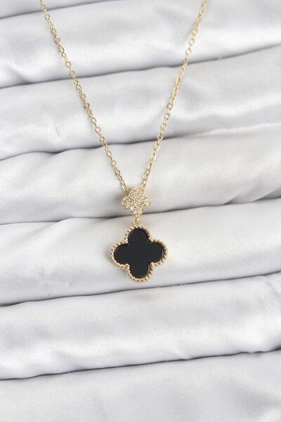 blackpure 316L Steel Chain Gold Color Clover Model Zircon Stone Women's Necklace