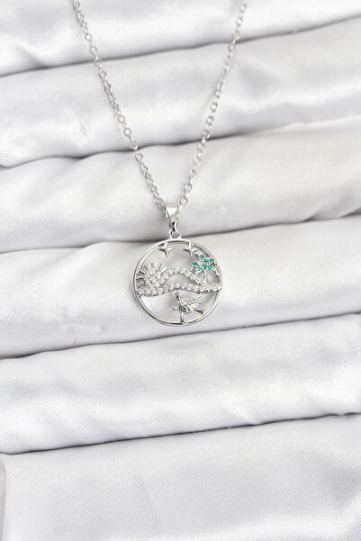 Epilons Bfs 316L Steel Chain Silver Color Lucky Necklace Model Zircon Stone W...