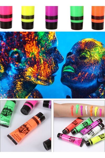 Munico 6 Renkli 6 Adet Neonlu Glow Parti Yüz Boya Parti Karanlıkta Parlayan Y...