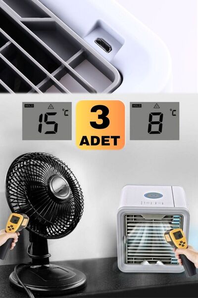 Munico 3 Adet Masa Üstü Su Ile Çalışan Akıllı Soğutucu Fan Mini Klima Profesy...