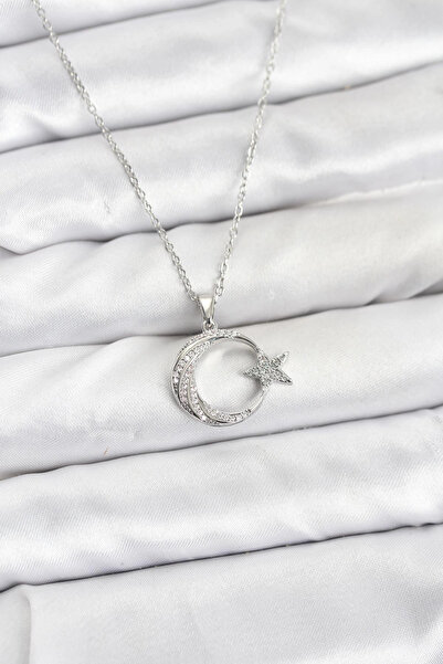 Epilons Bfs 316L Steel Chain Silver Color Moon Star Model Zircon Stone Women'...