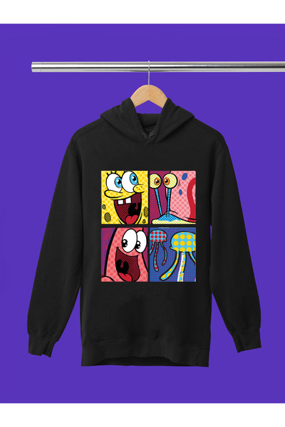 MAGORS سويت شيرت للأطفال بغطاء للرأس مطبوع عليه سبونج بوب، مصنوع من 3 خيوط، ذ...