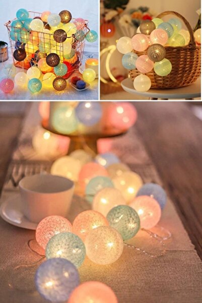 Munico 10'lu Karışık Renkli Kumaş Pamuk Lamba Top Ip Peri Led Işık Dekor Roma...