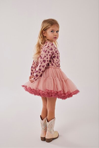 Pinkitokids Set tricotaj cu inimioare: Cardigan și fustă tutu - Roz prăfuit