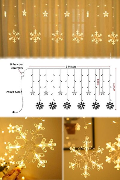 Munico Dekoratif Perdelik Kar Figürlü Peri Led Aydınlatma Gün Işığı Dekor Mek...