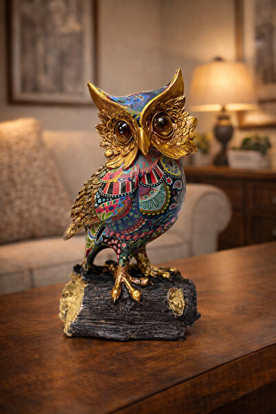 hediyeconcepti Gold Detaylı Renkli Baykuş Biblosu – Sanatsal Desenli Dekorati...