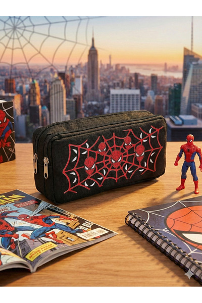 Probag Spider-Man Printed Double Compartment Black Boys' School Pencil Case