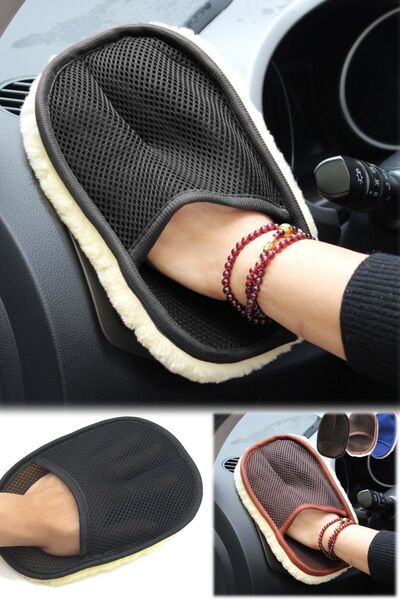 Munico Araba & Motorsiklet Yıkama Fırçası Detaylı Yünlü Temizlik Eldiveni Köp...