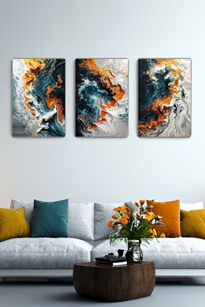 KanvasSepeti Πολύχρωμος χορός των κυμάτων - Σετ 3 Πίνακες ζωγραφικής σε καμβά...