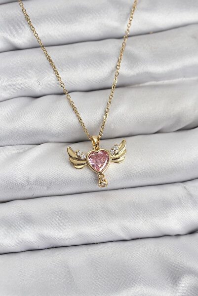 Epilons Bfs 316L Steel Chain Gold Color Winged Heart Model Zircon Stone Women...