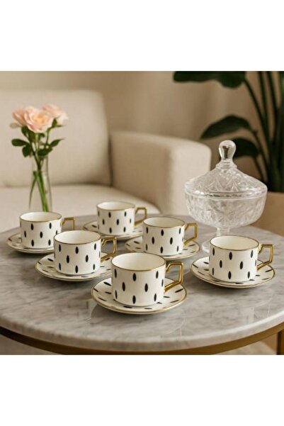 Generic Elegant Qatari Design Coffee Cup Set – 6 Pieces with Plates