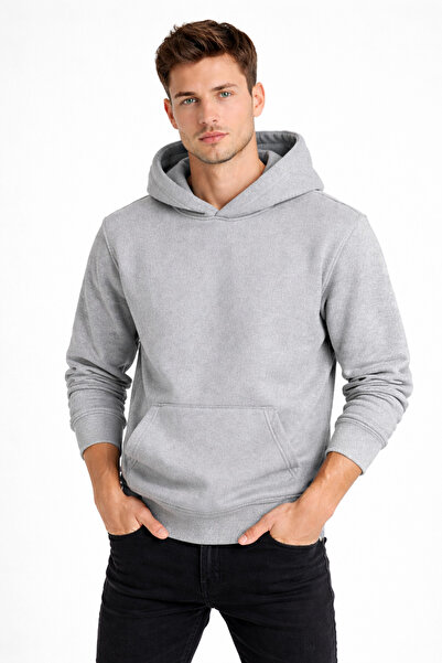 NAKRUF Men's Gray Hooded Sweatshirt with Kangaroo Pocket and Cotton Lining fo...