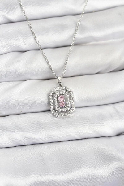 shopwave سلسلة فولاذية 316L فضية اللون موديل زركون ستون قلادة نسائية