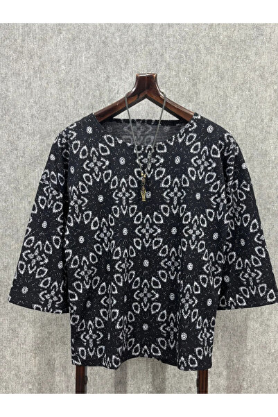 FıttingRoom قصة فضفاضة قماش قابل للتمدد تي شيرت فاكير كول منقوش