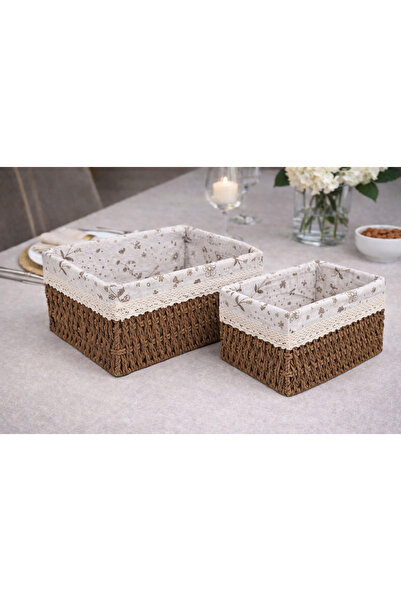 Generic Fabric storage and organization basket set - 2 pieces, brown