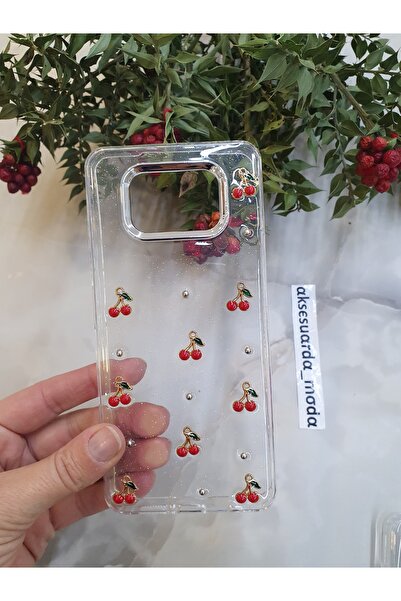 ZB Aksesuarda Moda Poco X3 - X3 Pro - X3 Nfc Uyumlu Kirazlı Simli Şeffaf Kılıf