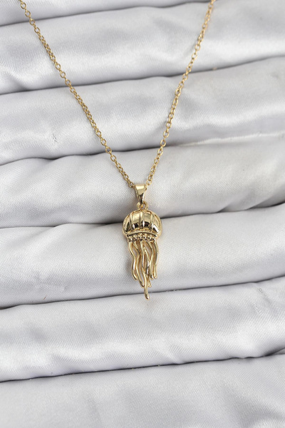 Clariss سلسلة من الفولاذ 316L باللون الذهبي على شكل قنديل البحر مرصعة بحجر ال...