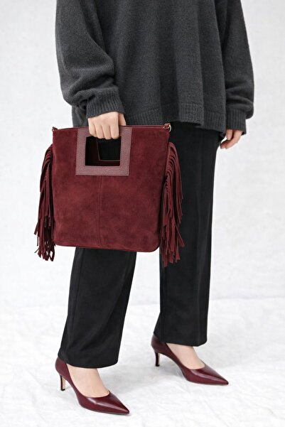 çkn sedat çakan çanta & fular & aksesuar Genuine Suede Leather Tassel Detaile...