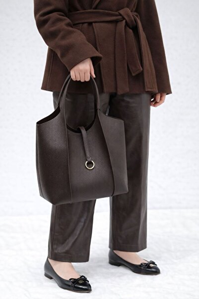 çkn sedat çakan çanta & fular & aksesuar Brown Plain Skin Leather Women Shoul...