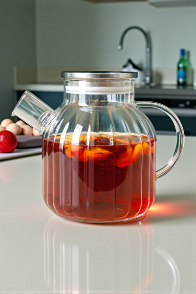 Kitchera Home Isıya Dayanıklı Cam Demlik 1.5 Litre Süzgeçli Bitki Çayı Ve Sun...