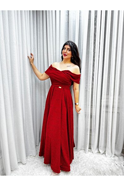 Rosina red crepe evening dress