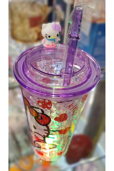 ada çanta kırtasiye Hello Kitty figürlü Işıklı model kapaklı pipetli plastik ...