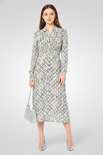 PİNKO Women Spread Collar Allover Print Maxi Dress, Multicolor