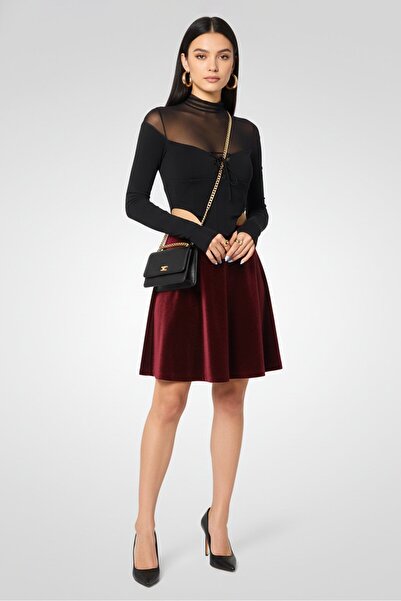 PİNKO Women Solid Long Sleeve Back Zip Plain Top, Black