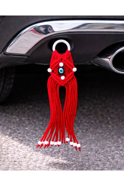 Bigohobi Nazarlıklı Kırmızı Makrome Oto Egsoz Püskülü, Arka Tampon Altı Araç ...