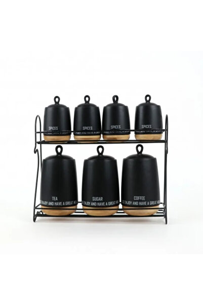 Generic 7-piece ceramic jar set with metal holder