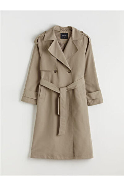 LC Waikiki Beige Double Breasted Collar Women's Trench Coat