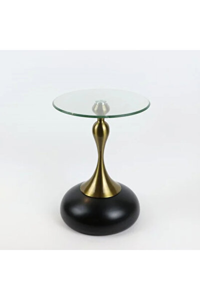 Generic Round side table with glass top and metal base, black color